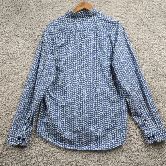 John Lennon Shirt Mens XL Blue Button Up Long Sleeve Flip Cuff Flowers - Picture 9 of 13